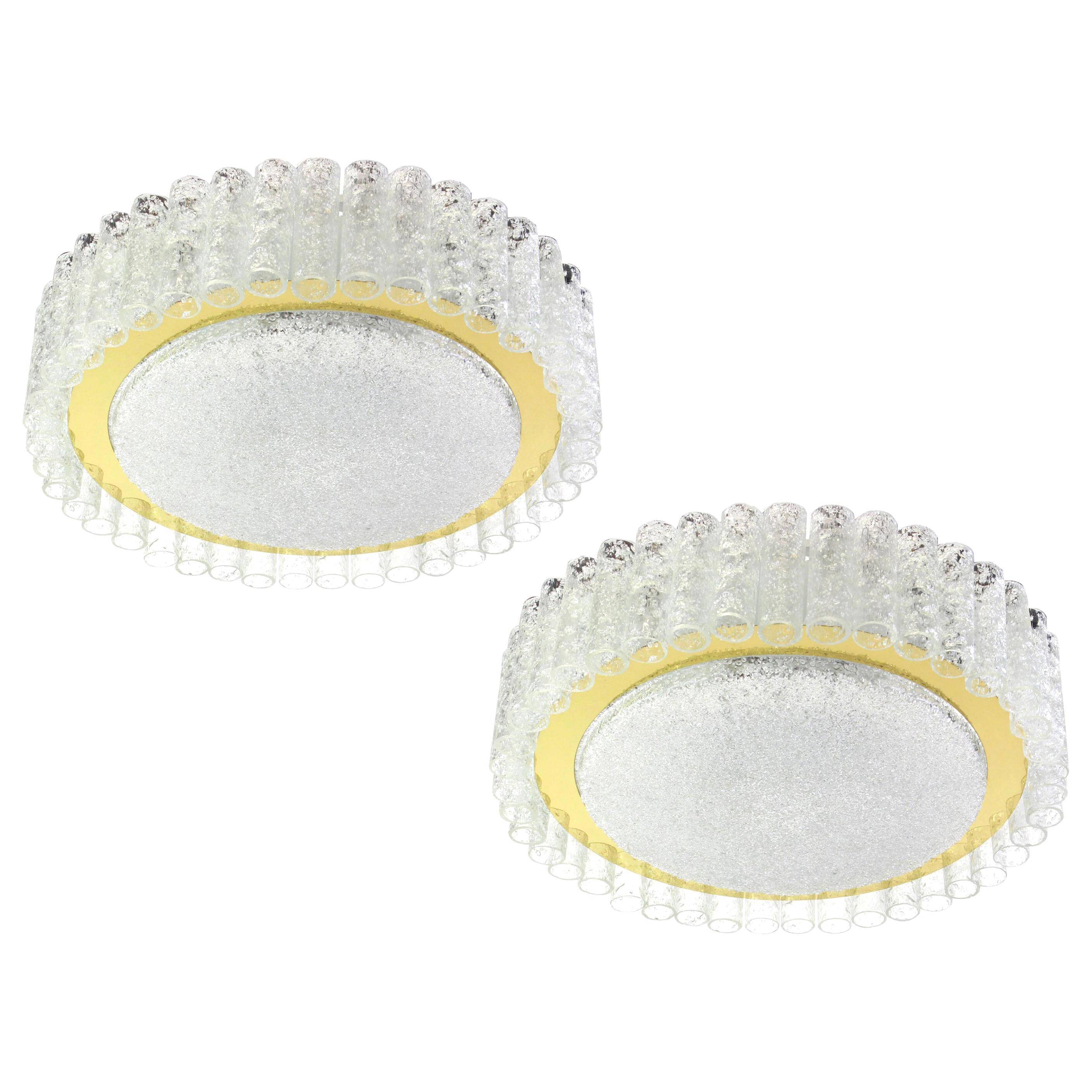 1 of 2 Stunning Murano Glass Tubes Ceiling Light by Doria, Germany, 1960s