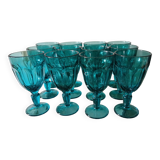 Set of 12 blue stemmed glasses