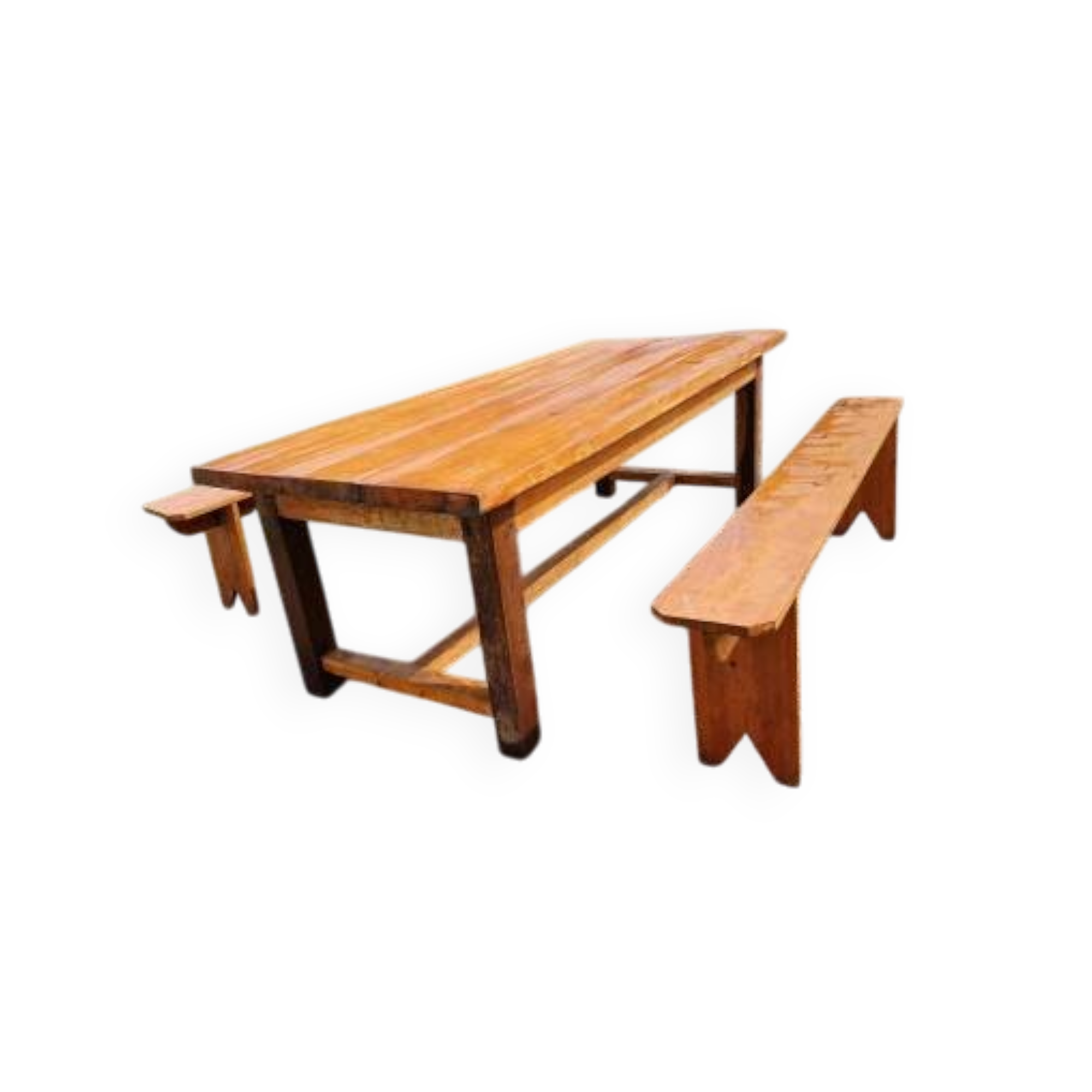 Table de ferme campagnarde en chêne et pin + 2 bancs