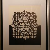 Tableau Op Art Vintage – Victor Vasarely – Black & White Optical Illusion