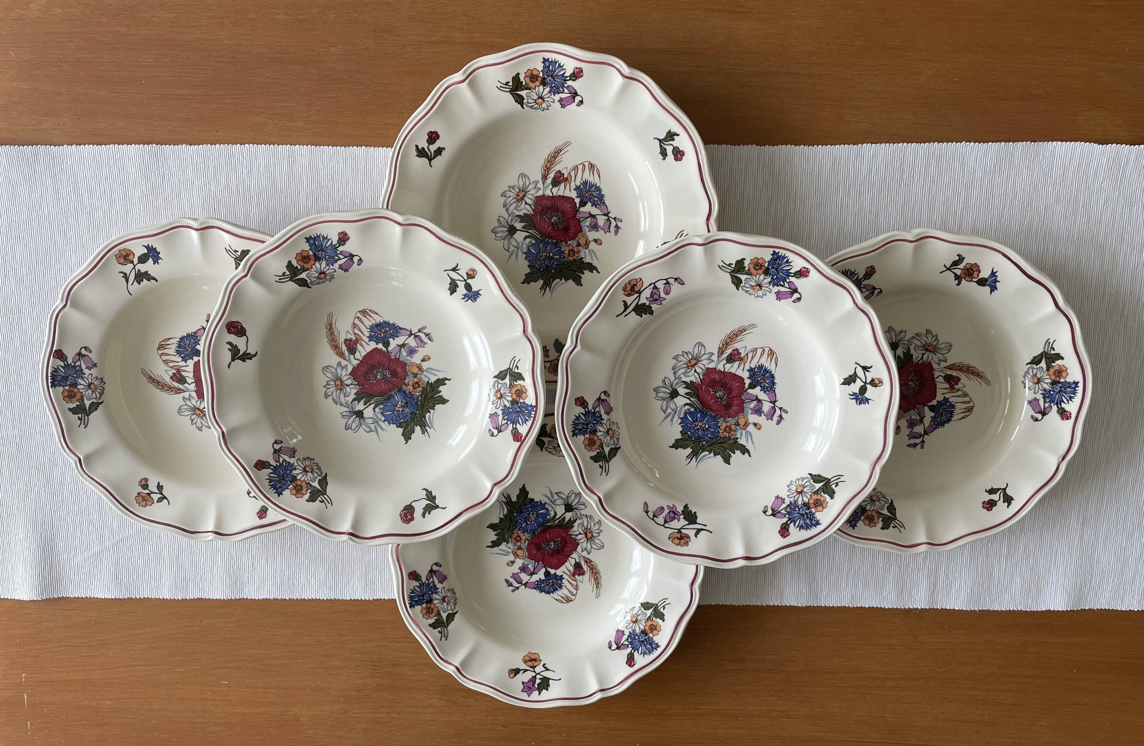 6 antique deep plates in Sarreguemines earthenware