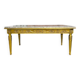 Table basse style Louis XVI – Marbre et structure bronze dorée