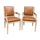 Pair of Louis XVI Style Lacquered Wooden Armchairs