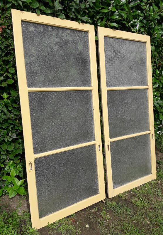Pair of antique translucent glass sliding doors