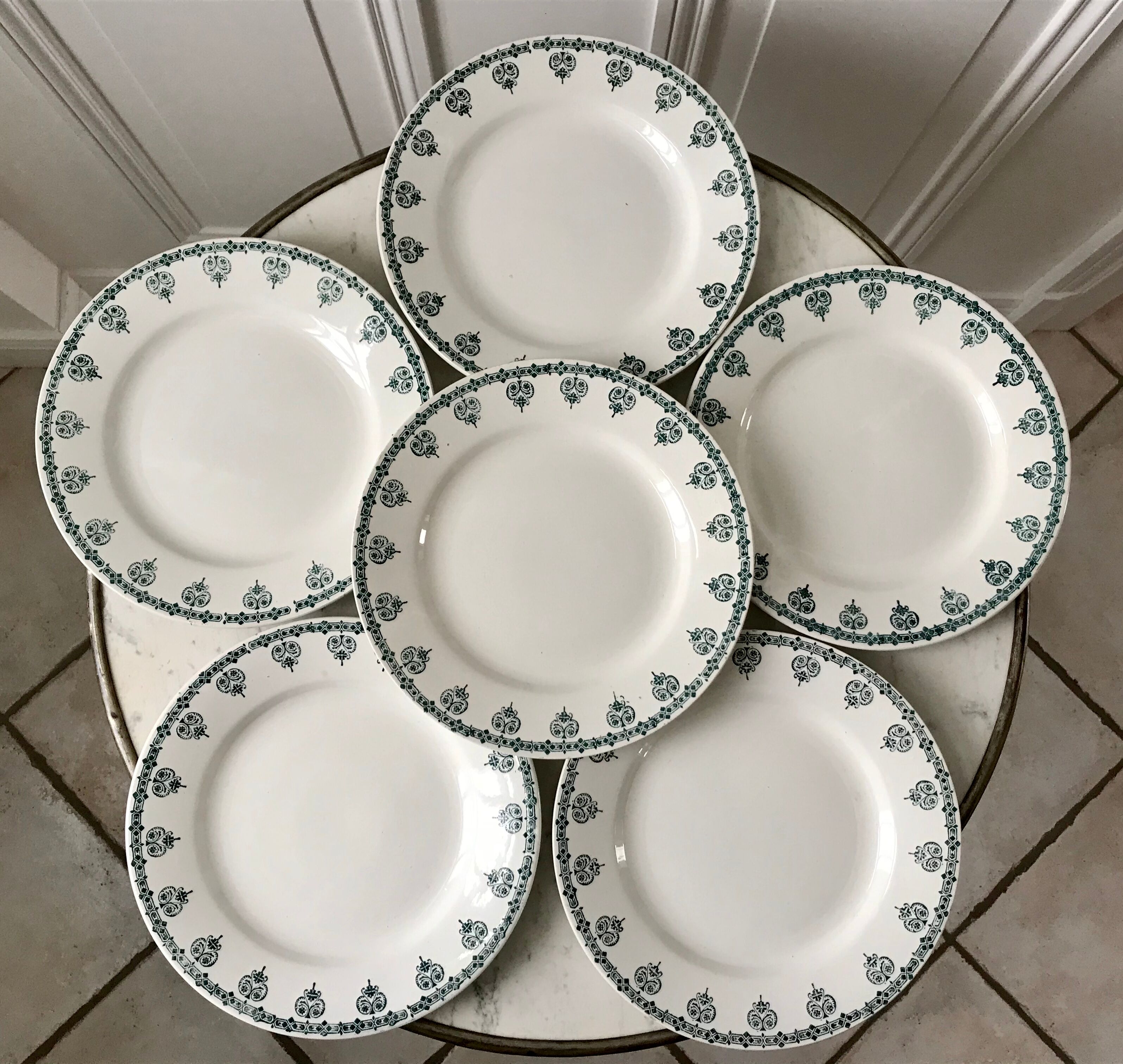 lot of 6 flat plates Saint-Amand blue flowers model "Nancy" years 30-40