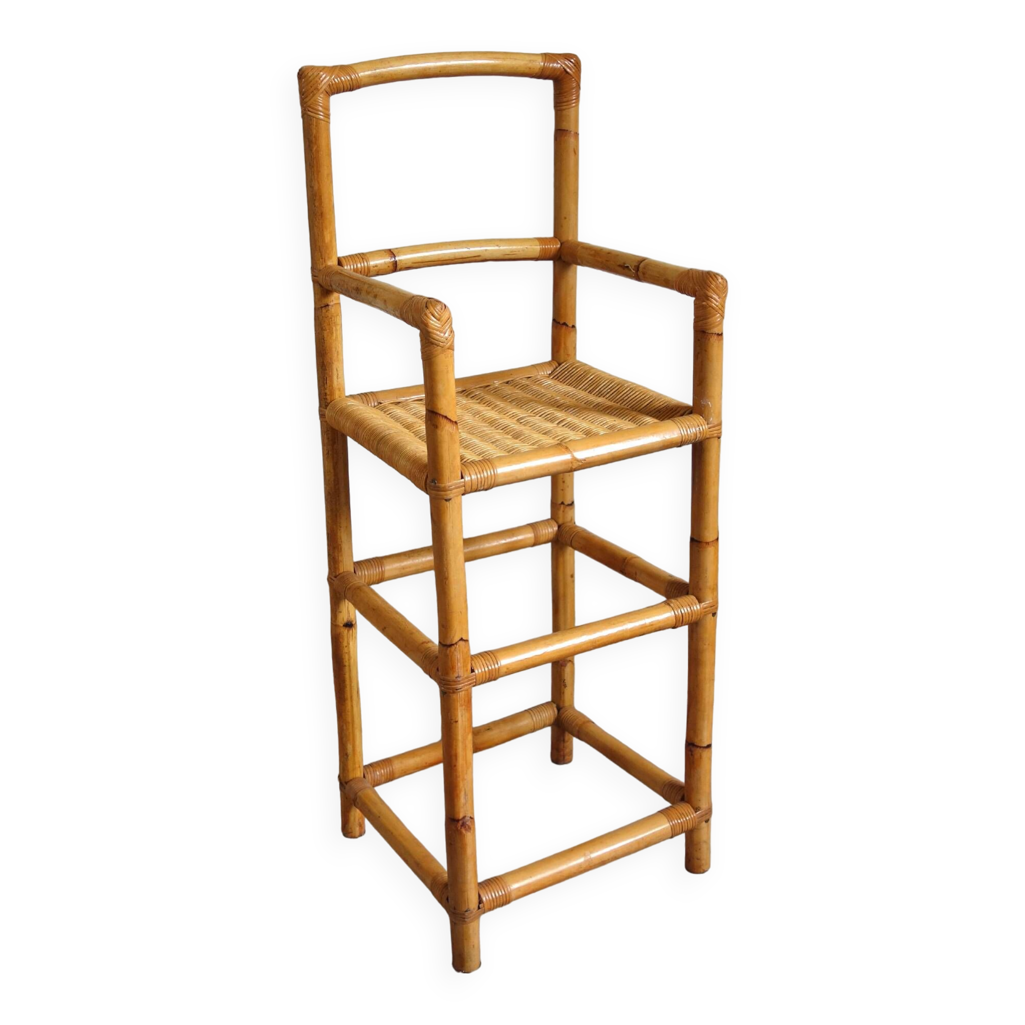 Vintage bamboo rattan high stool