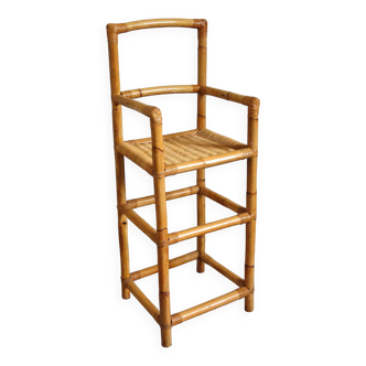 Tabouret haut en rotin et bambou vintage