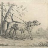 Portrait de deux chiens, tableau, dessin