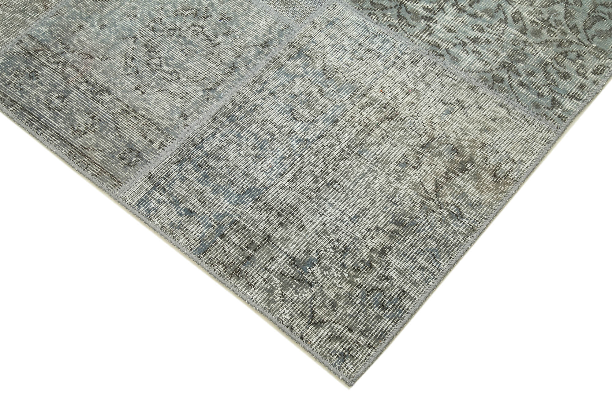 Hand-knotted oriental overdyed 170 cm x 240 cm grey patchwork carpet