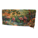 Old canvas tapestry made from a group of pink flamingos 102 cm vintage decoration 1970