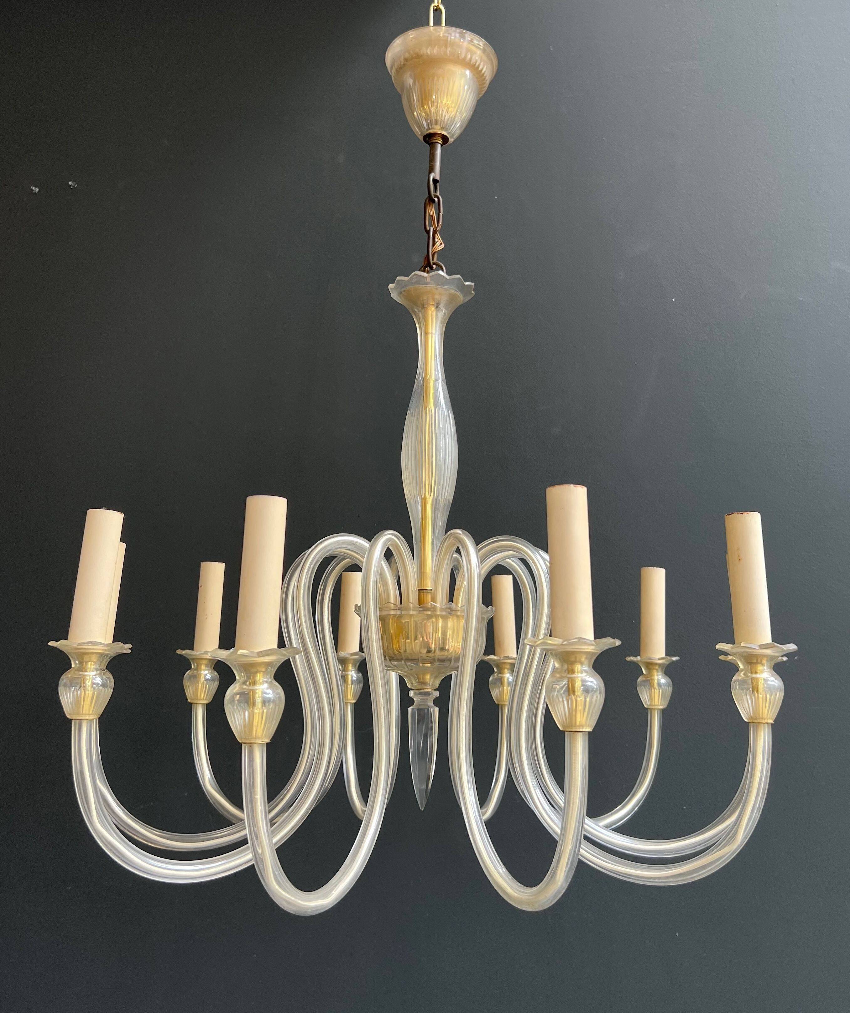 Lustre en cristal de Murano à 10 bras de lumière, travail italien, vers 1970