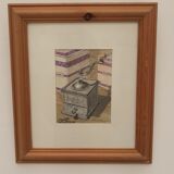 Signed and framed watercolour depicting a coffee grinder, 2010