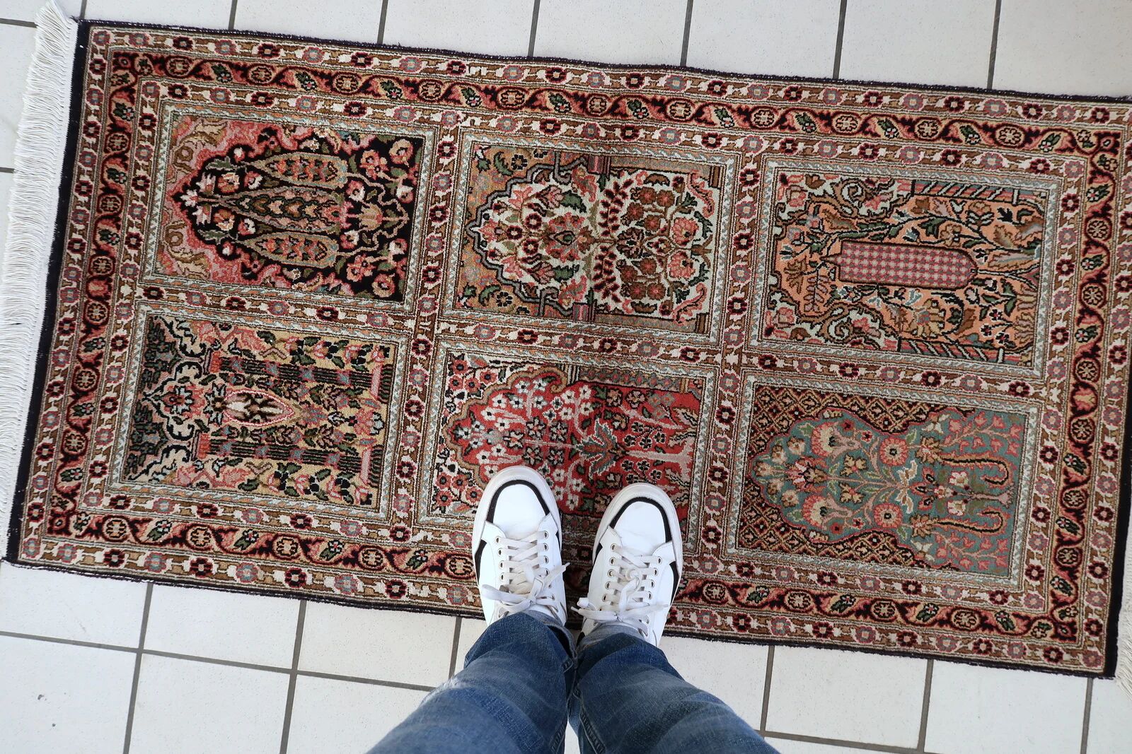 Vintage 1950s Persian Qum silk rug 72cm x 140cm