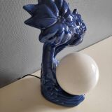 Blue ceramic palm lamp and white opaline globe