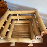 Set Sofa and 2 armchairs in large bamboo with cushions