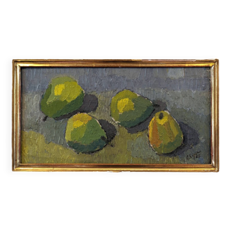 Mid-Century Modern "Green Pears" Swedish Still Life Oil Painting, Framed
