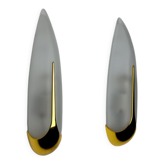 Pair of sconces "ears" idearte, glass and metal, Spain 1980