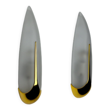 Pair of sconces "ears" idearte, glass and metal, Spain 1980