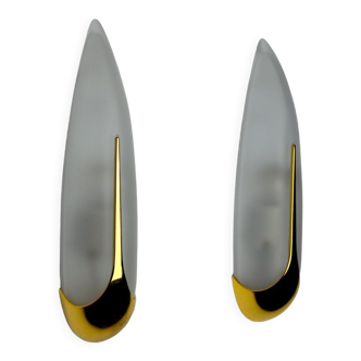 Paire d'appliques "épis" idearte, verre et métal, espagne 1980