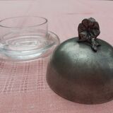 Round glass and pewter butter tray
