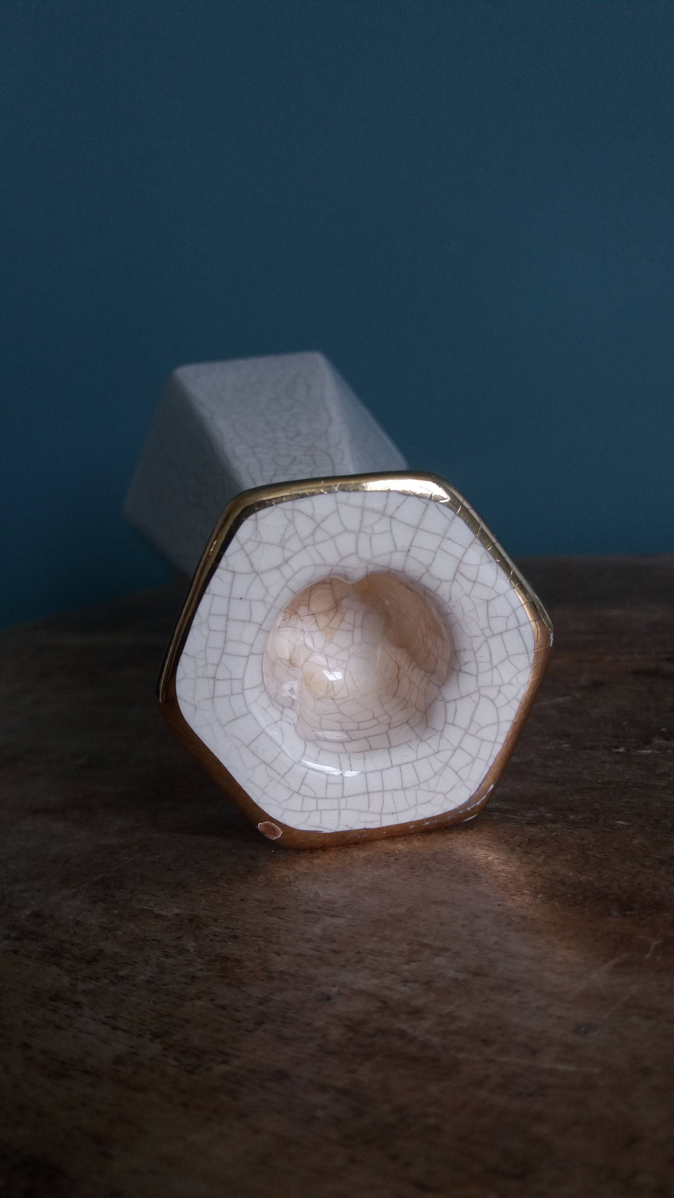 Ceramic candlestick with crackled glaze and gilding, Art Deco