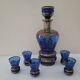 Carafe et 5 verres bleu cobalt décor or
années 1950