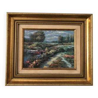 Painting 4/4 (reproduction) in superb golden frame, Vintage, France