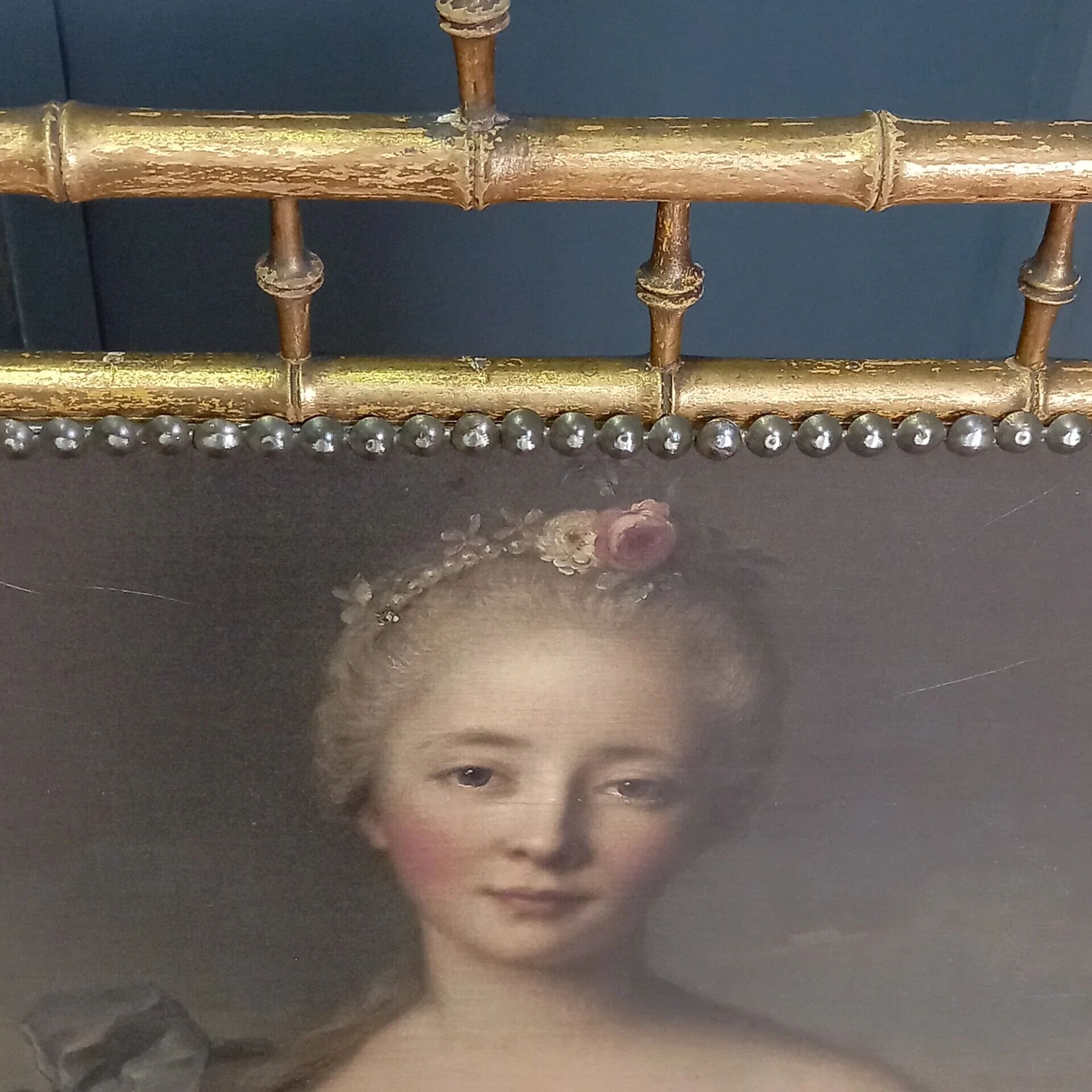 Écran de cheminée en faux bambou doré