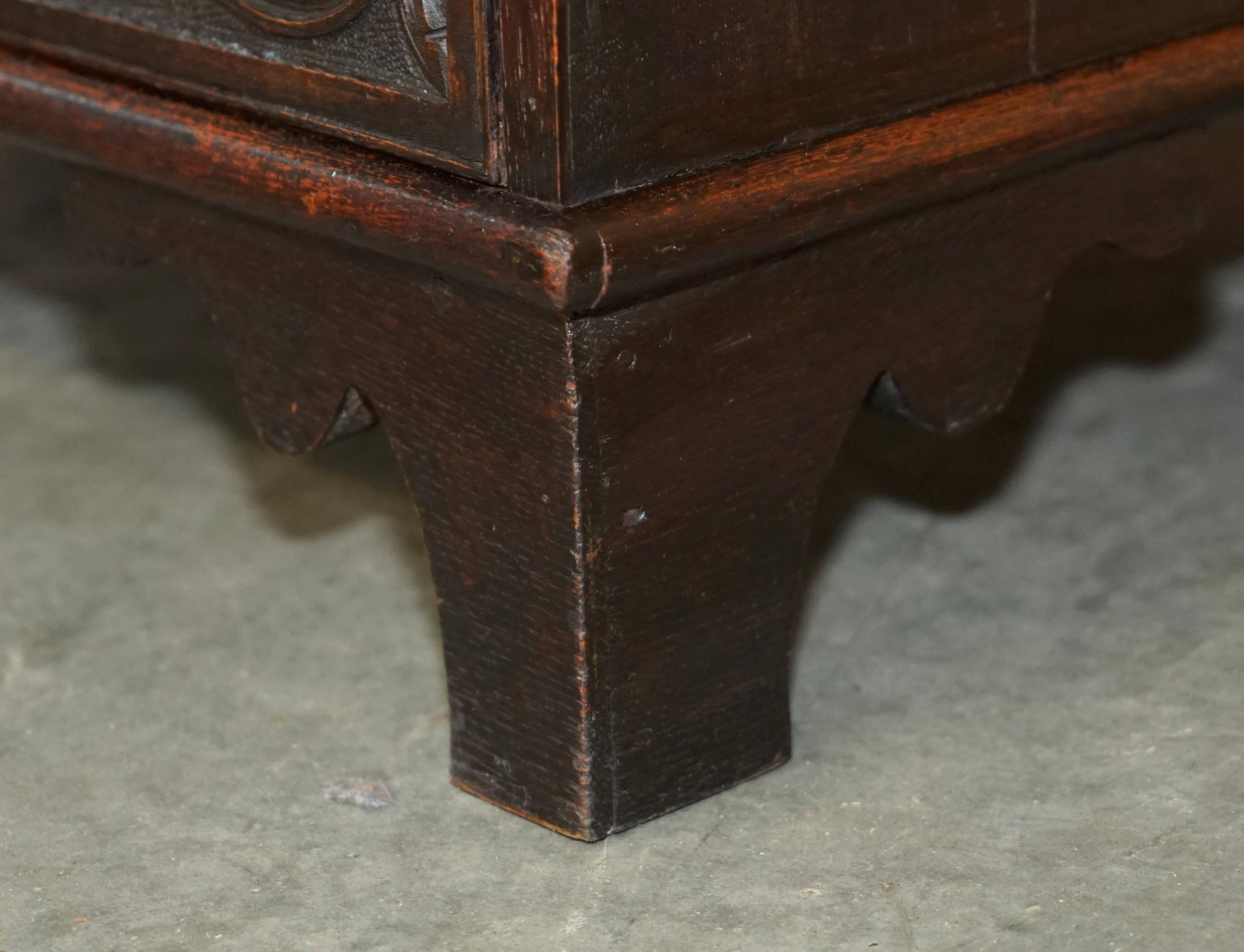 Library Desk in Carved Oak with Brass Handles