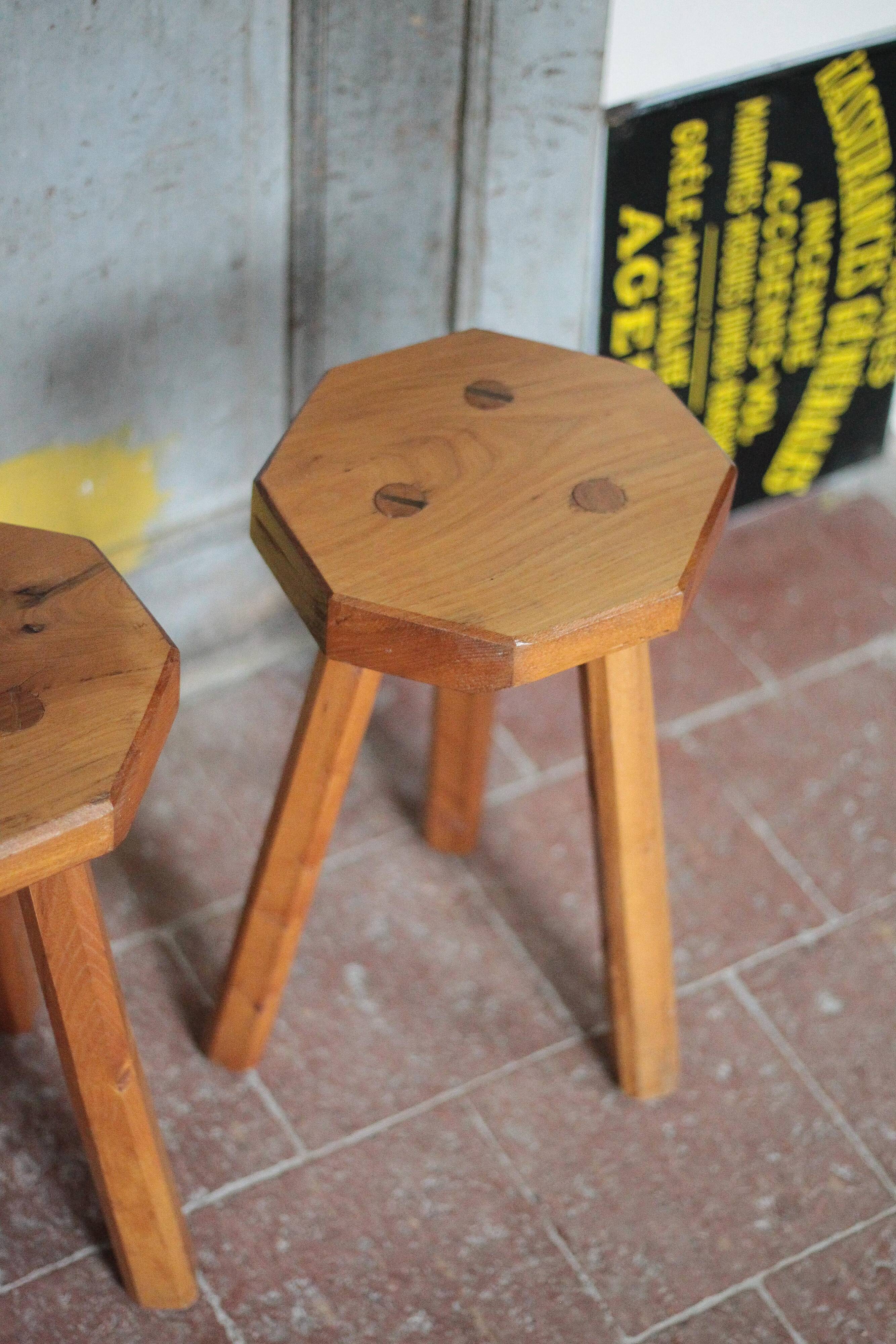 Paire de Tabouret vintage , tabouret bois octogonal , tabouret tripode