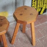 Paire de Tabouret vintage , tabouret bois octogonal , tabouret tripode