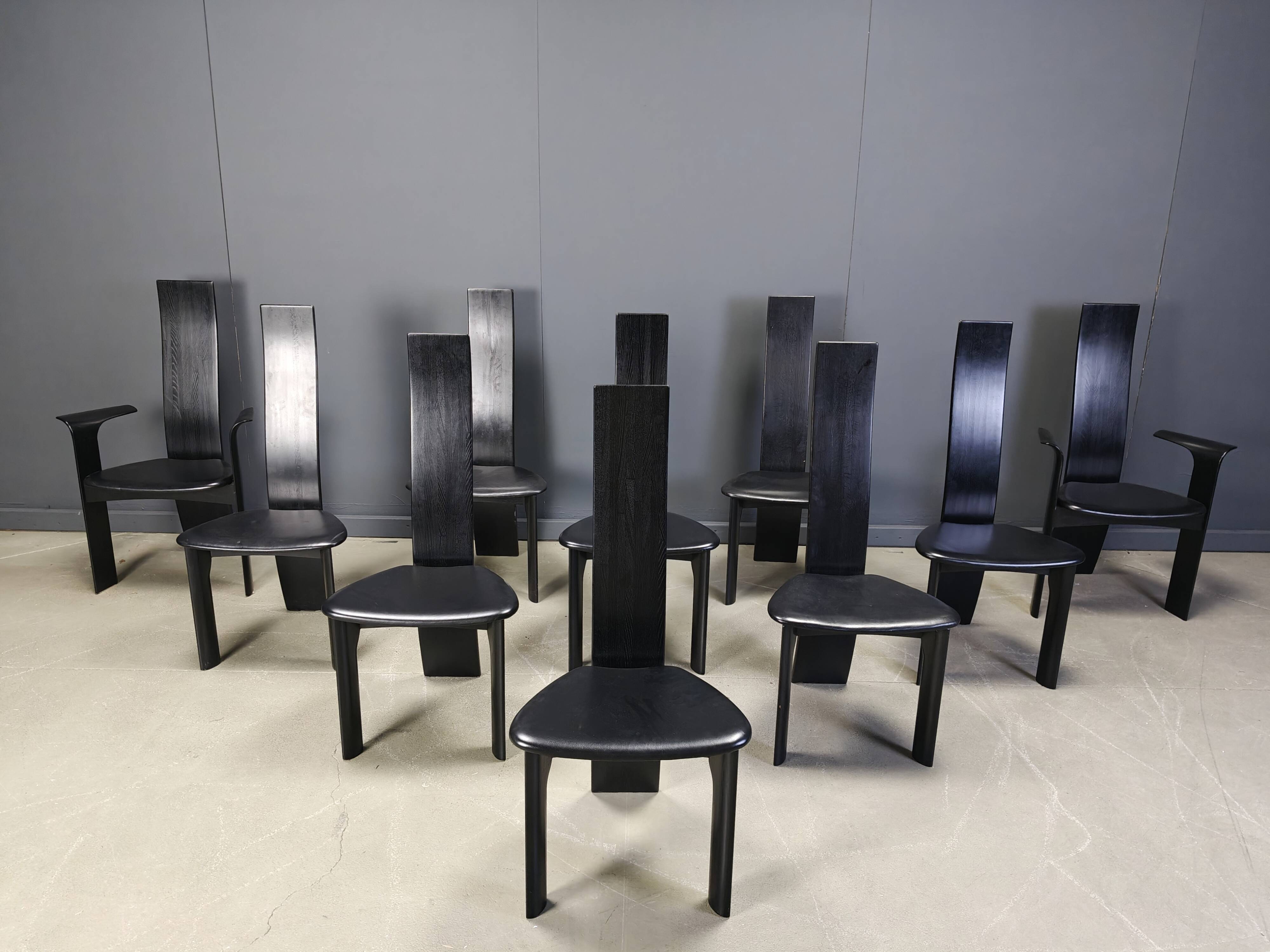 Set of 10 belgian high back dining chairs, 1980s