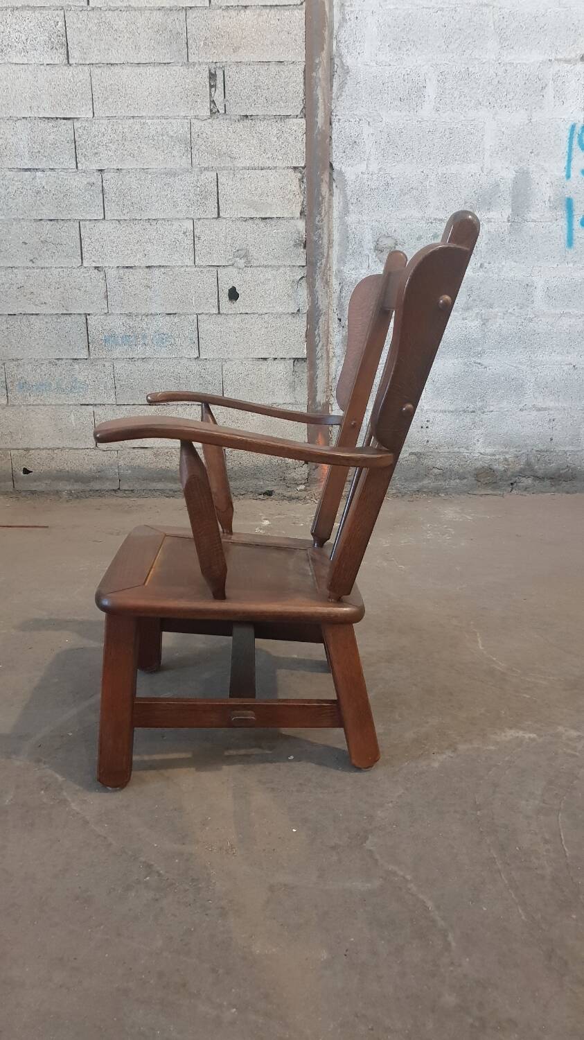 Paire de fauteuils en chêne brutaliste 1970