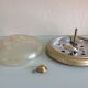 Round ceiling light in gold metal and amber cracked glass 70/80