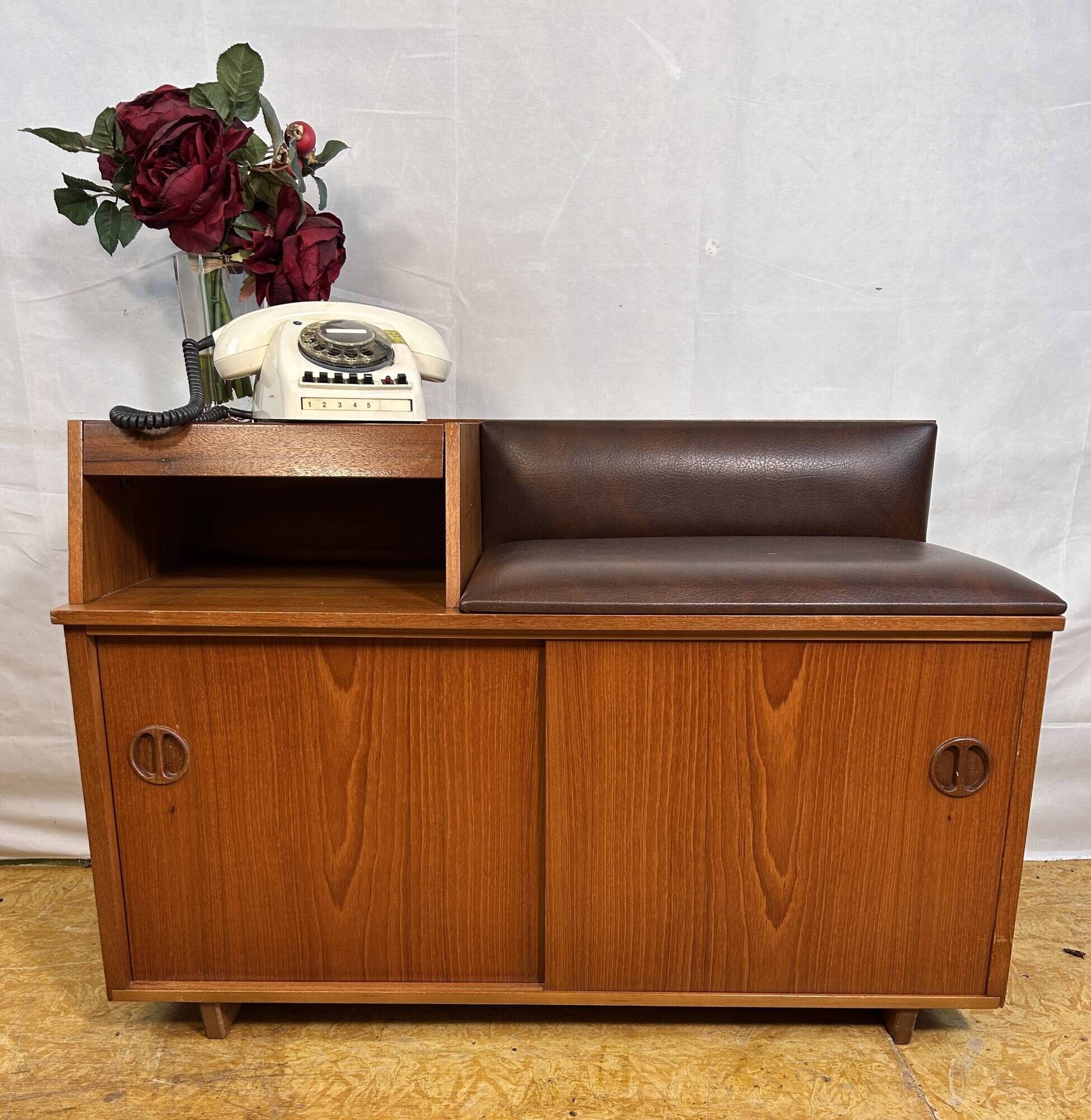 Mid-Century Retro Vintage Teak Telephone Seat / Bench by Chippy Heath 1960