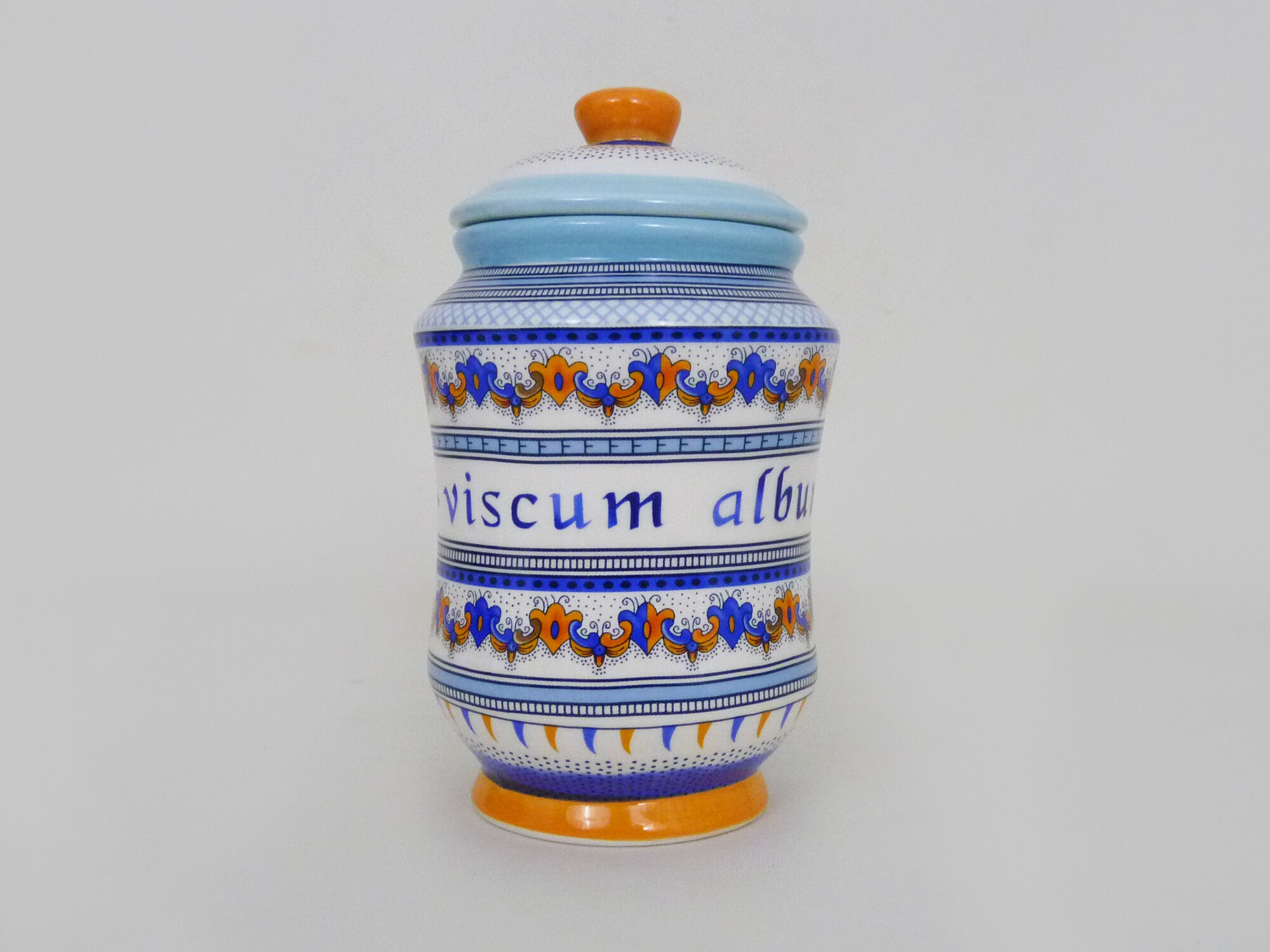 Old apothecary pot, Viscum Album ceramic medicine jar. Year 70 80