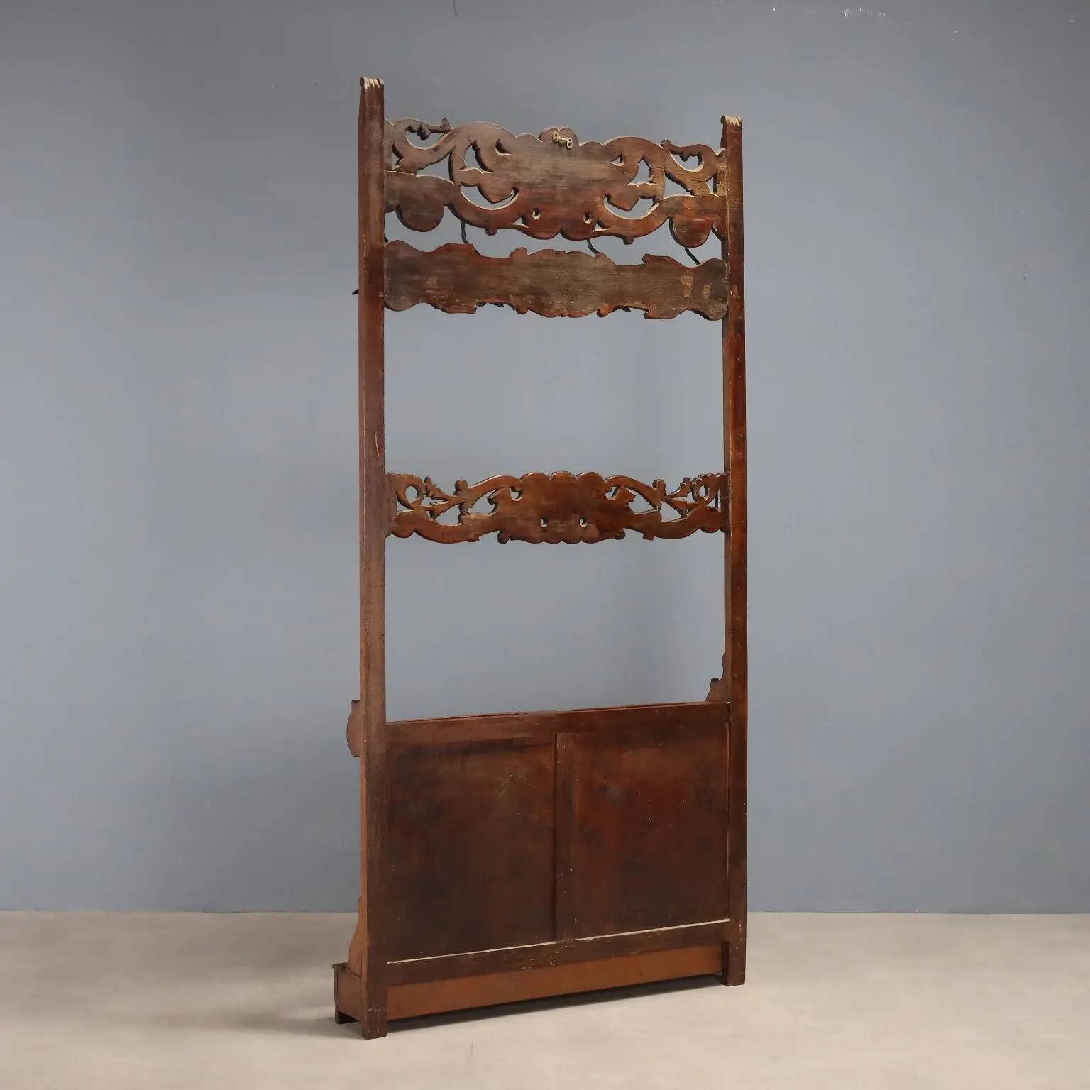 Antique coat rack in stained beech, Italy, 19th century.