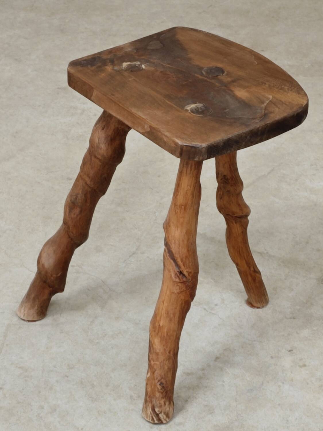 Vintage brutalist wooden stool 1