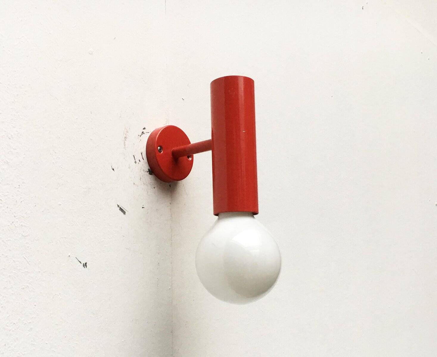 Mid-century minimalist red wall lamp, set of 2.