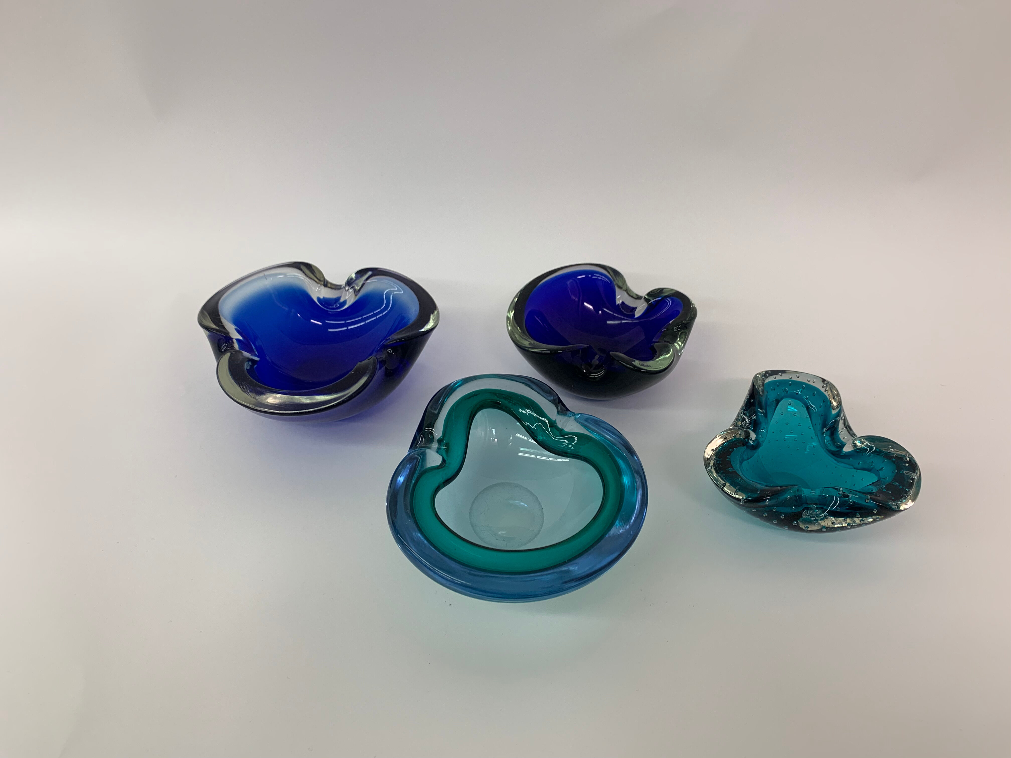 Mid century design set of 4 blue murano glass bowls , 1970's