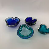 Mid century design set of 4 blue murano glass bowls , 1970's