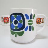 Three mugs and two cups decoration flowers design Jean-Charles Meunier 70s