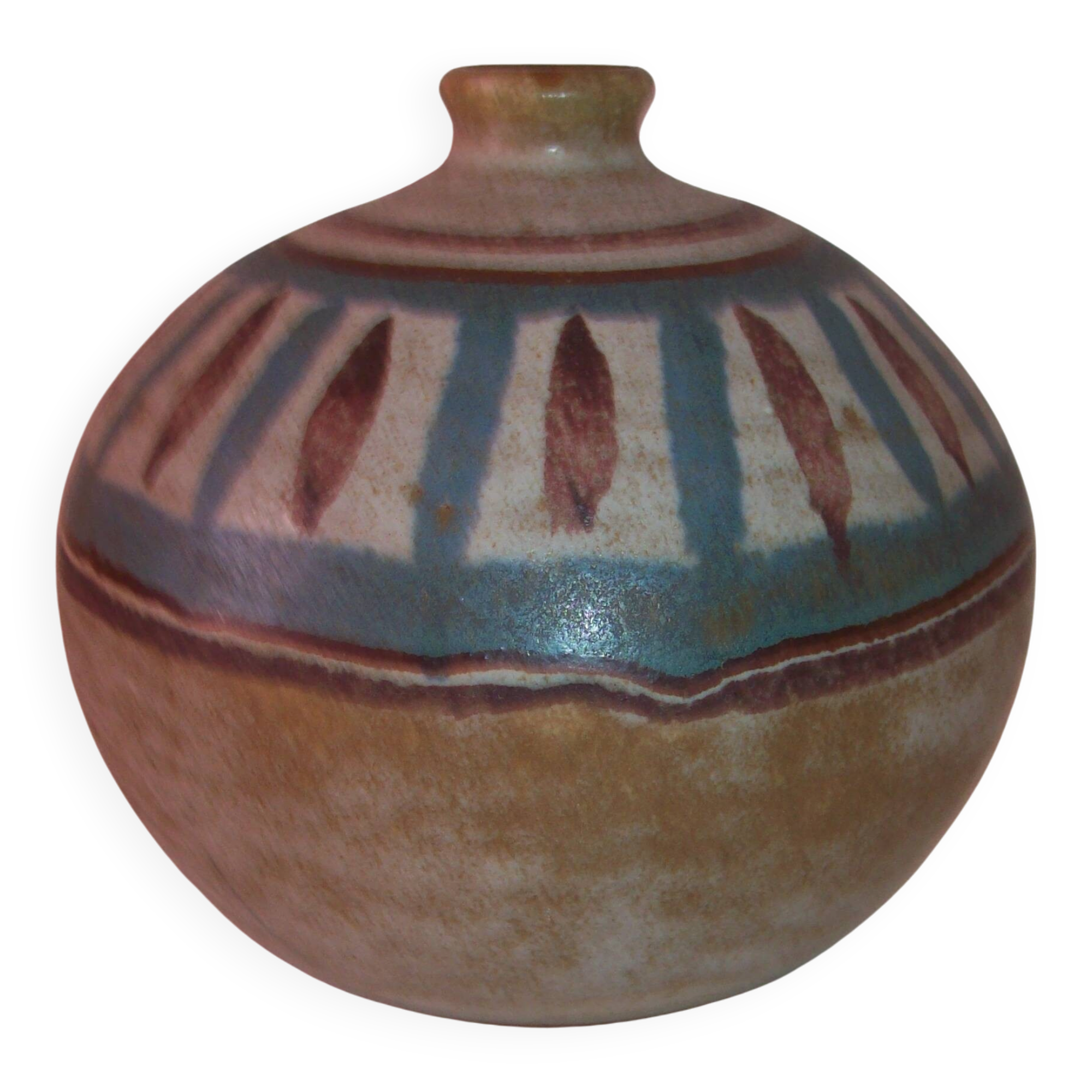 Vase boule en grès vintage signé Kamini