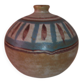 Vase boule en grès vintage signé Kamini