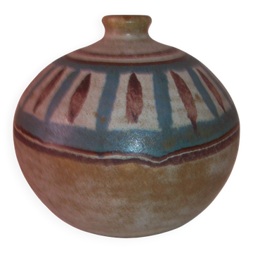 Vase boule en grès vintage signé Kamini