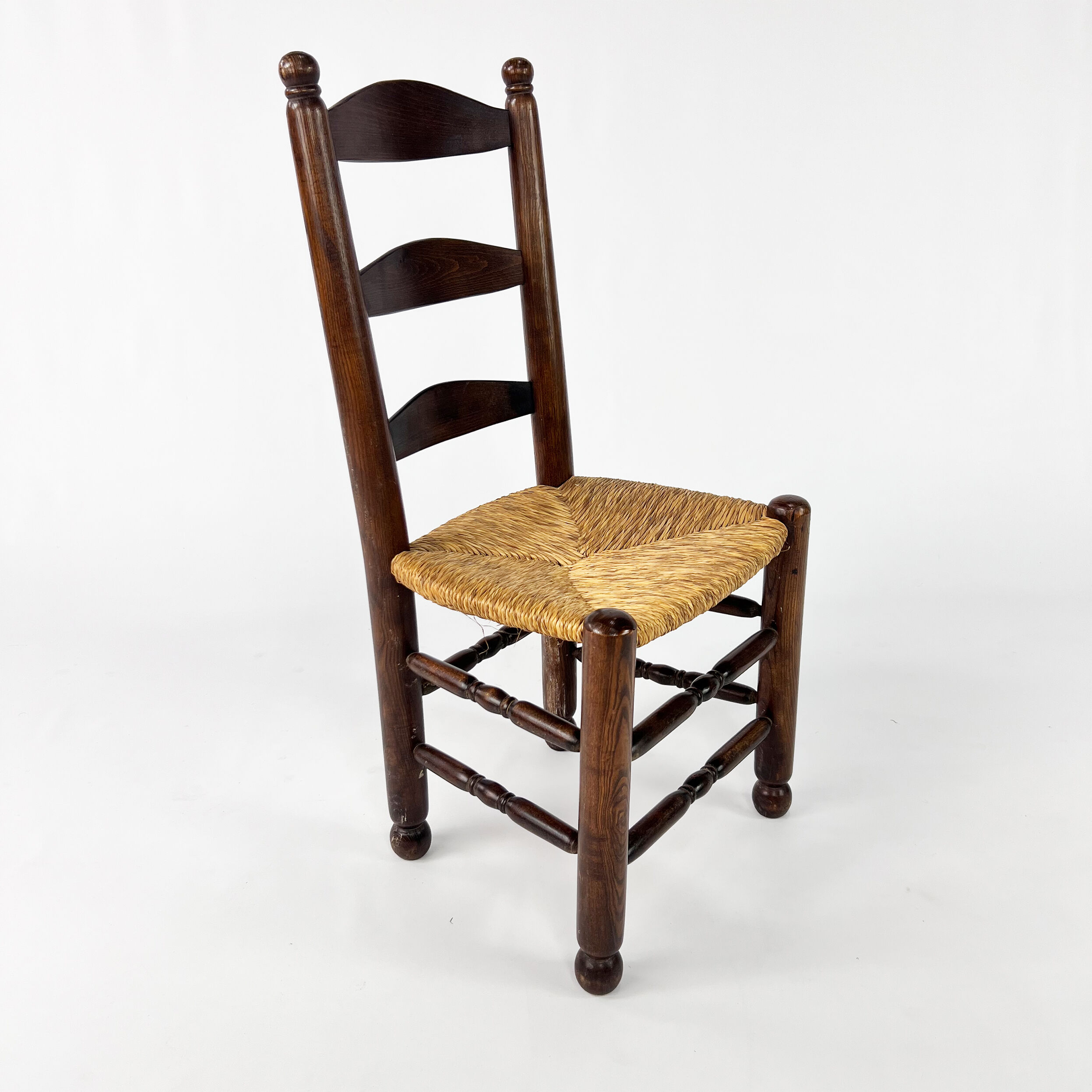 Set of 6 french antique rush and oak dining chairs, 1900s