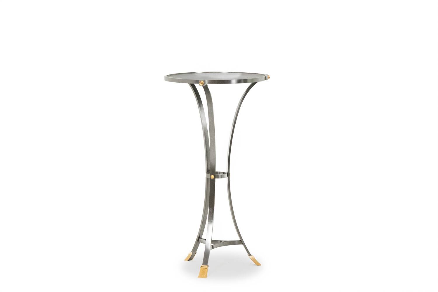 “Canabas” pedestal table in patinated leather, steel, and gilded brass. Contemporary. LS59502209H