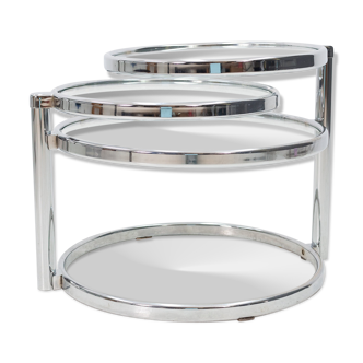 Three-Tier Swiveling Coffee Table in Chrome and Glass, 1970s