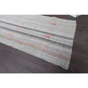 Vintage Turkish Hand-Knotted Wool Cotton Gray Kilim Runner 102x266