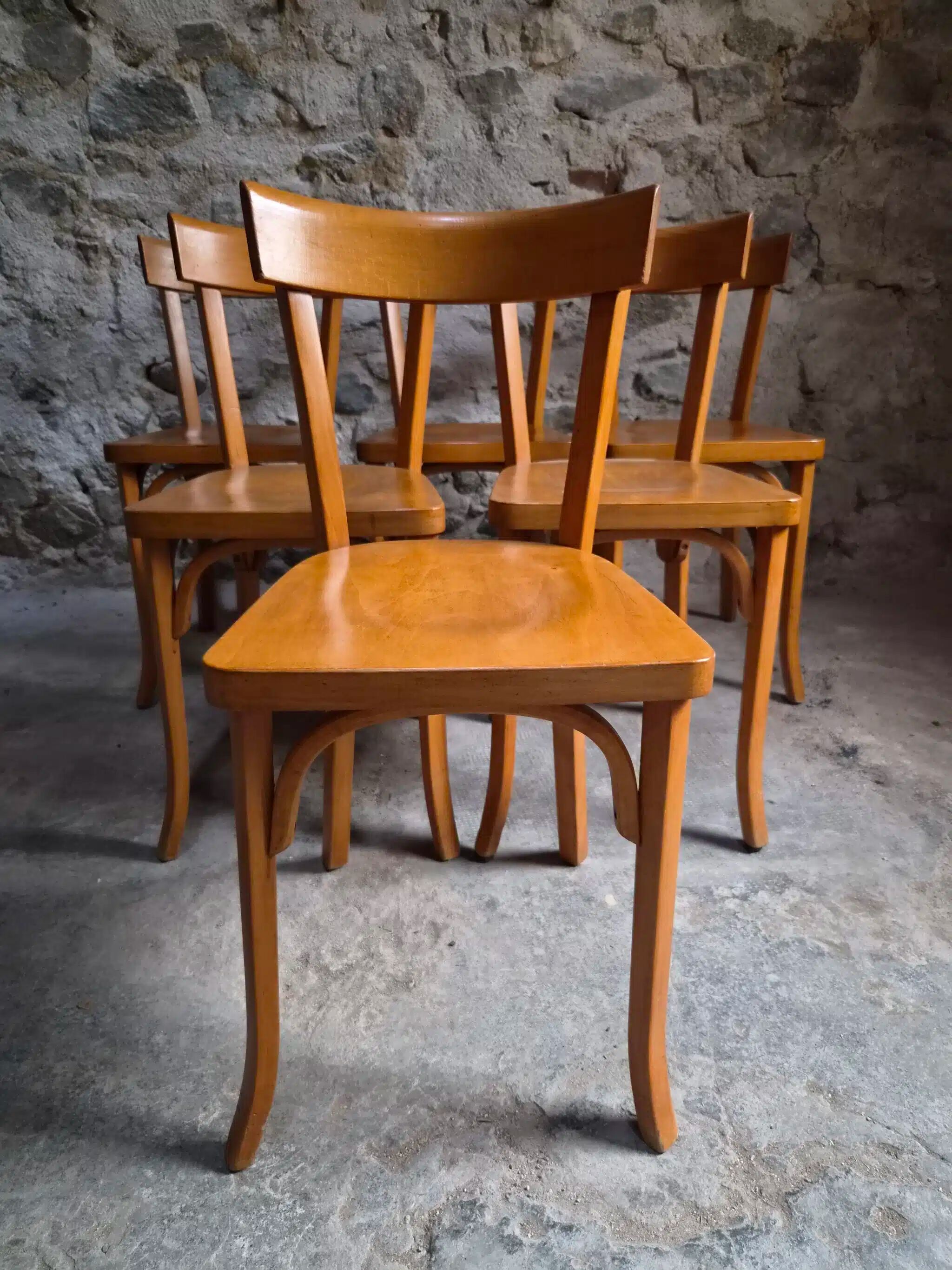 Set of six Baumann bistro chairs, France, 1950s